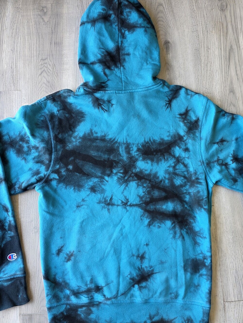 Champion Blue & Black Tie-Dye Hoodie, Small - Picture 6 of 11
